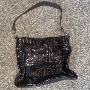 BRIGHTON Tote Brown Leather Patent Croc Cher Medium Shoulder Bag